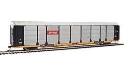 89' Thrall Bi-Level Auto Carrier - Ready To Run -- Canadian Pacific Rack, TTGX Flatcar #974244 (black, silver; yellow Flat)