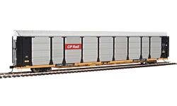 89' Thrall Bi-Level Auto Carrier - Ready To Run -- Canadian Pacific Rack, TTGX Flatcar #978007 (black, silver; yellow Flat)