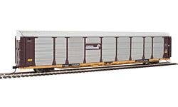 89' Thrall Bi-Level Auto Carrier - Ready To Run -- Conrail Rack, TTGX Flatcar #159591 (Boxcar Red, silver; yellow Flat)