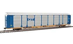 89' Thrall Bi-Level Auto Carrier - Ready To Run -- Grand Trunk Western Rack, TTGX Flatcar #88113/253766 (blue, silver; yellow F