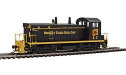 EMD SW7 - Standard DC -- Detroit & Toledo Shore Line #117 (black, yellow, red)