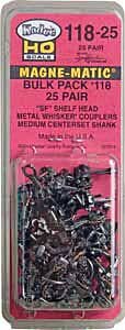 #118-25 Bulk Pack - 25 Pairs #118 SF Shelf Whisker Metal Couplers -- Medium (9/32") Centerset Shank