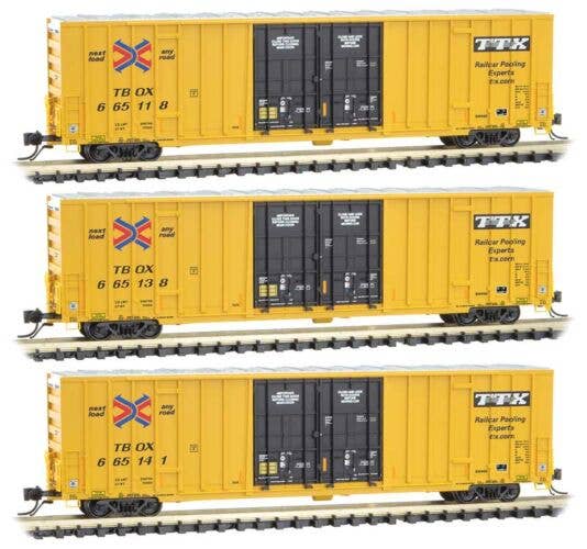 MicroTrain 60' RibSide, DoublePlugDoor HighCube Boxcar 3Pack