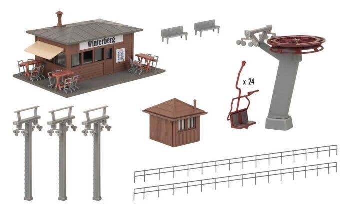 Faller - Chairlift/Ski Lift - Kit - 24 Chairs, Ticket Kiosk, 4