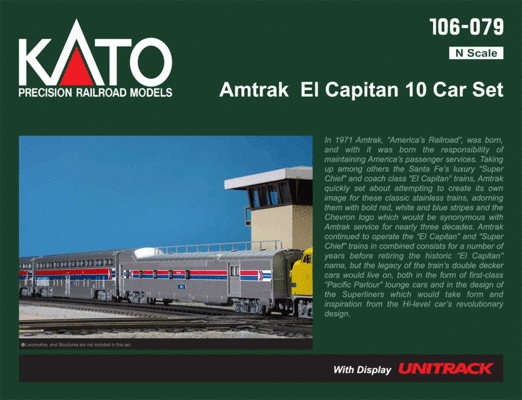 KATO 106-084 アッチソン サンタフェ鉄道 エル・キャピタン 10両 Kato - El Capitan 10-Car Passenger Set - Amtrak (Phase I; silver