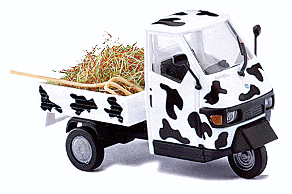 Busch European Truck Piaggio Ape 50 Black White Cow Spots - Main Image
