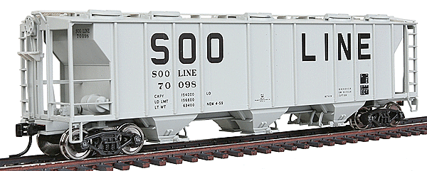 Gold Line(TM) PS-2 2893 Cubic Foot 3-Bay Covered Hopper - Ready to Run -- Soo Line #70098 (gray, Large Squared Lettering)