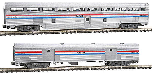 Kato - Hi-Level Step-Down Coach/73' Baggage Set - Amtrak (Phase