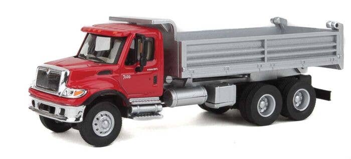 Walthers International 7600 HO Scale Flatbed Truck - Red Cab, 3-Axle, Black Flatbed | Model Truck For Train Layouts