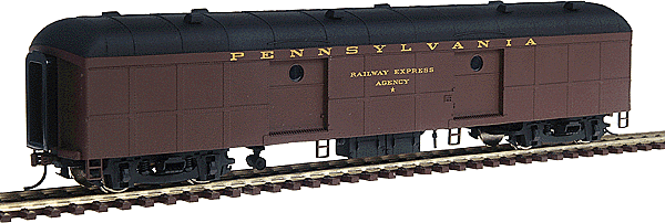 Pennsylvania Class B60B Baggage Car - Ready to Run -- Pennsylvania - Messenger Car (Tuscan, black, gold - Porthole Window Doors)