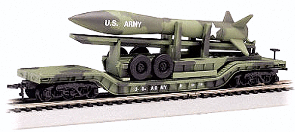 Bachmann Silver Series R Depressed Center Flatcar Ready To Run United States Army W Missile Load Camouflage Olive Gray 160