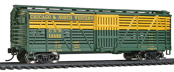 40' Stock Car w/Dreadnaught Ends 6-Pack - Ready to Run -- Chicago & North Western(TM) (green, yellow)