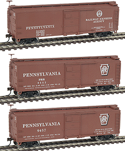 Gold Line(TM) X-29 Box Car-Ready to Run-3 Pack -- Pennsylvania Railroad (2 w/Shadow Keystone; 1 Circle Keystone Scheme)