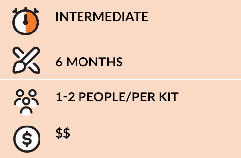 Chart: Intermediate, 6 months to complete, 1-2 people per kit, medium cost option