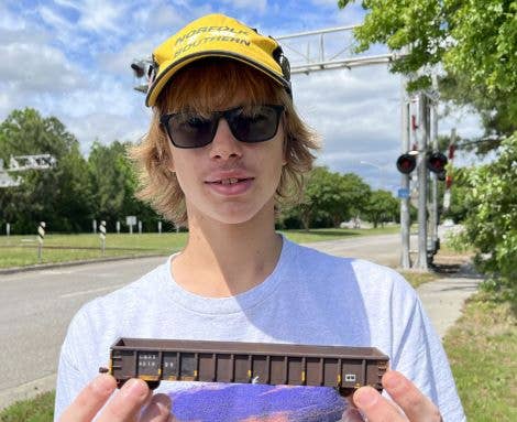 Garrett Schendler with weathering project