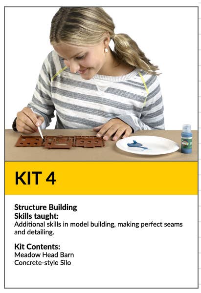 Kit 4: Structure Building. Additional skills in model building, seams and detailing. Contains Meadow Head Barn, Concrete-style Silo.