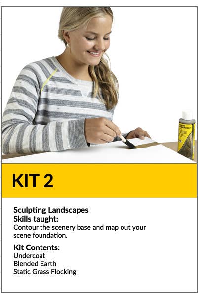 Kit 2: Sculpting landscapes. Contour the scenery base and map out your scene foundation. Contains undercoat, blended earth, static grass flocking.