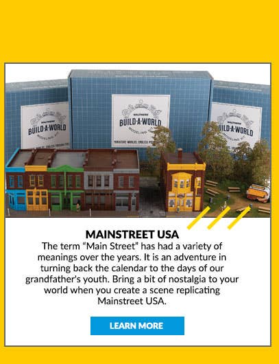 Mainstreet USA: The term "Main Street" has had a variety of meanings over the years. It is an adventure in turning back the calendar to the days of our grandfather's youth. Bring a bit of nostalgia to your world when you create Mainstreet USA.